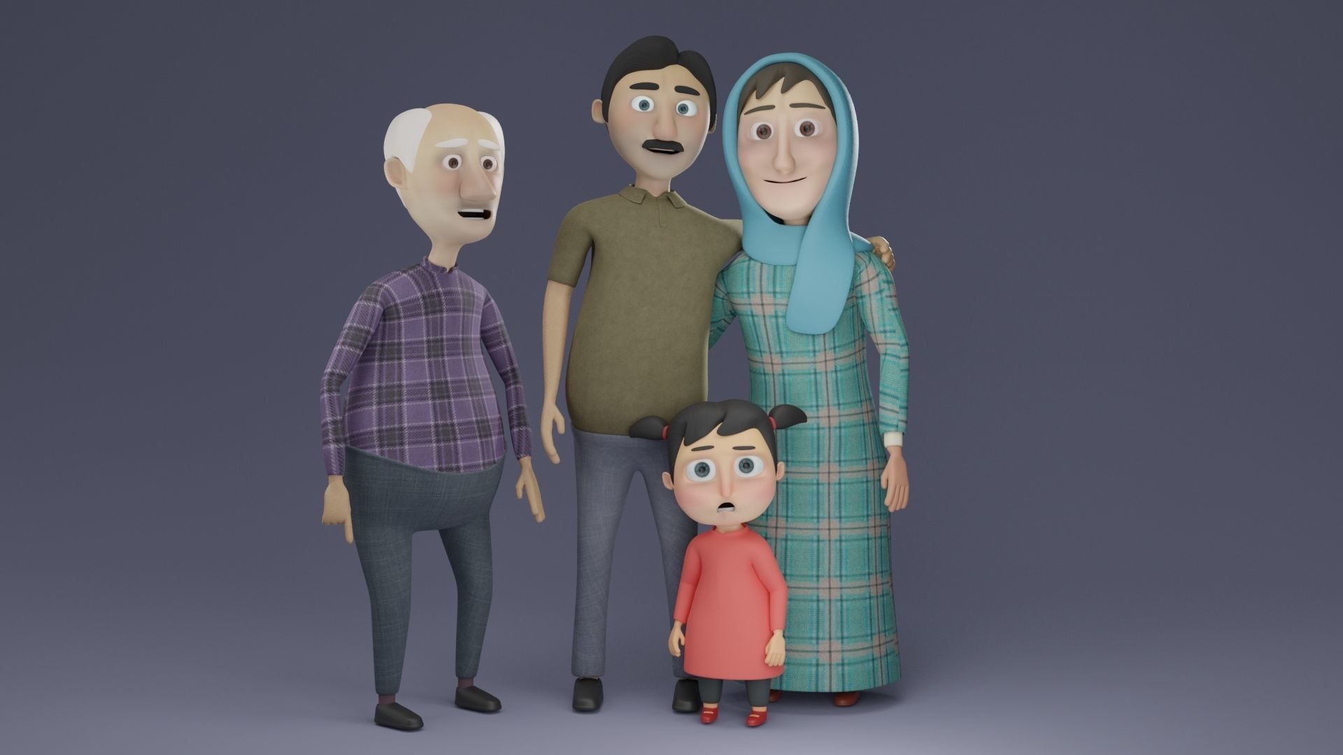 Cartoon Family Rigged 3D model - 4 characters low poly Low-poly 3D model_34