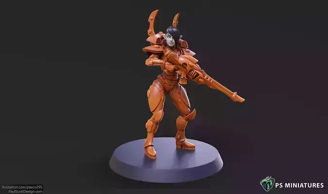 Space Elf Female Soldier Pose 1 - 8 Variants and 2 Pinups