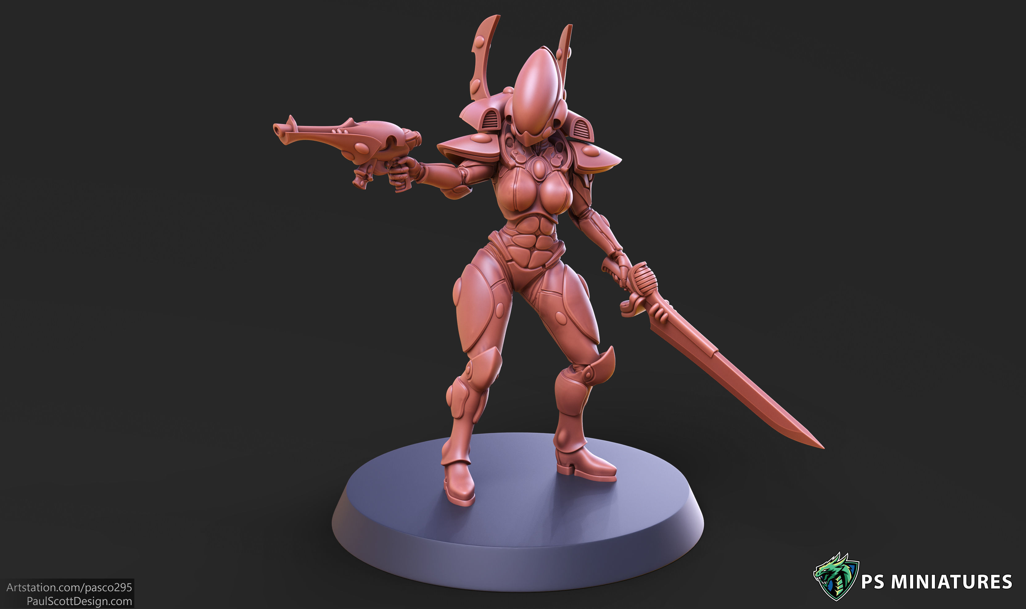 Space Elf Female Soldier Pose 1 - 8 Variants and 2 Pinups 3D print model_9