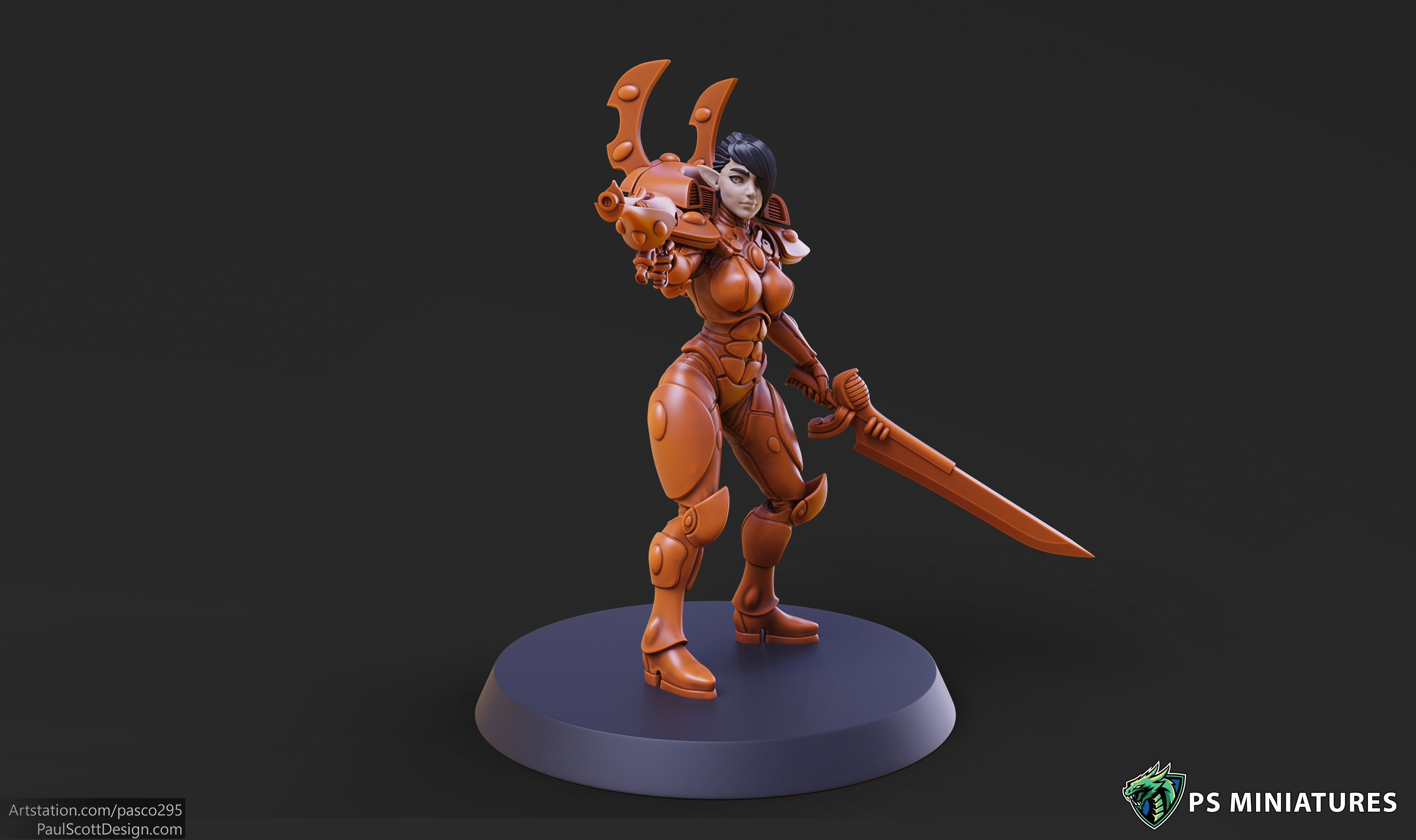 Space Elf Female Soldier Pose 1 - 8 Variants and 2 Pinups 3D print model_15