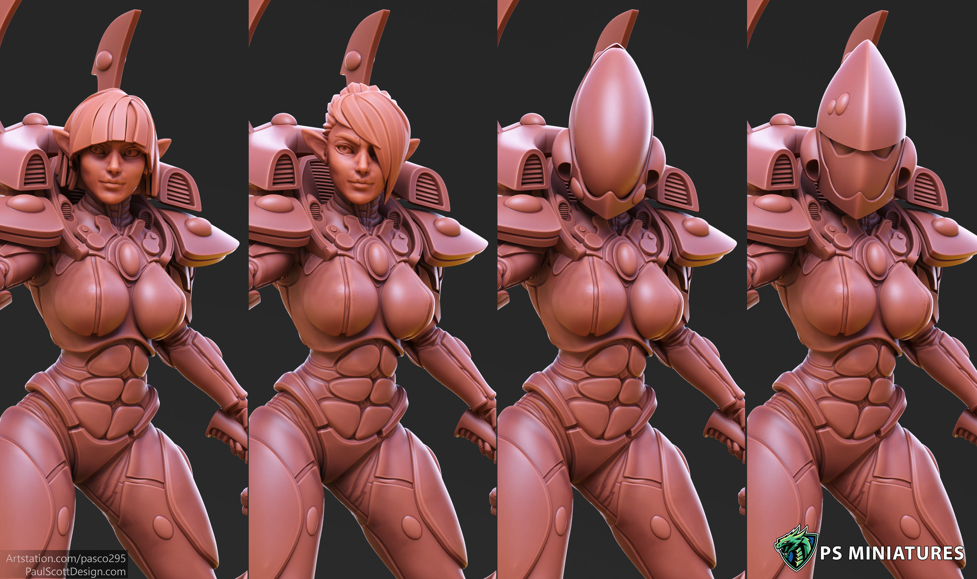 Space Elf Female Soldier Pose 1 - 8 Variants and 2 Pinups 3D print model_1