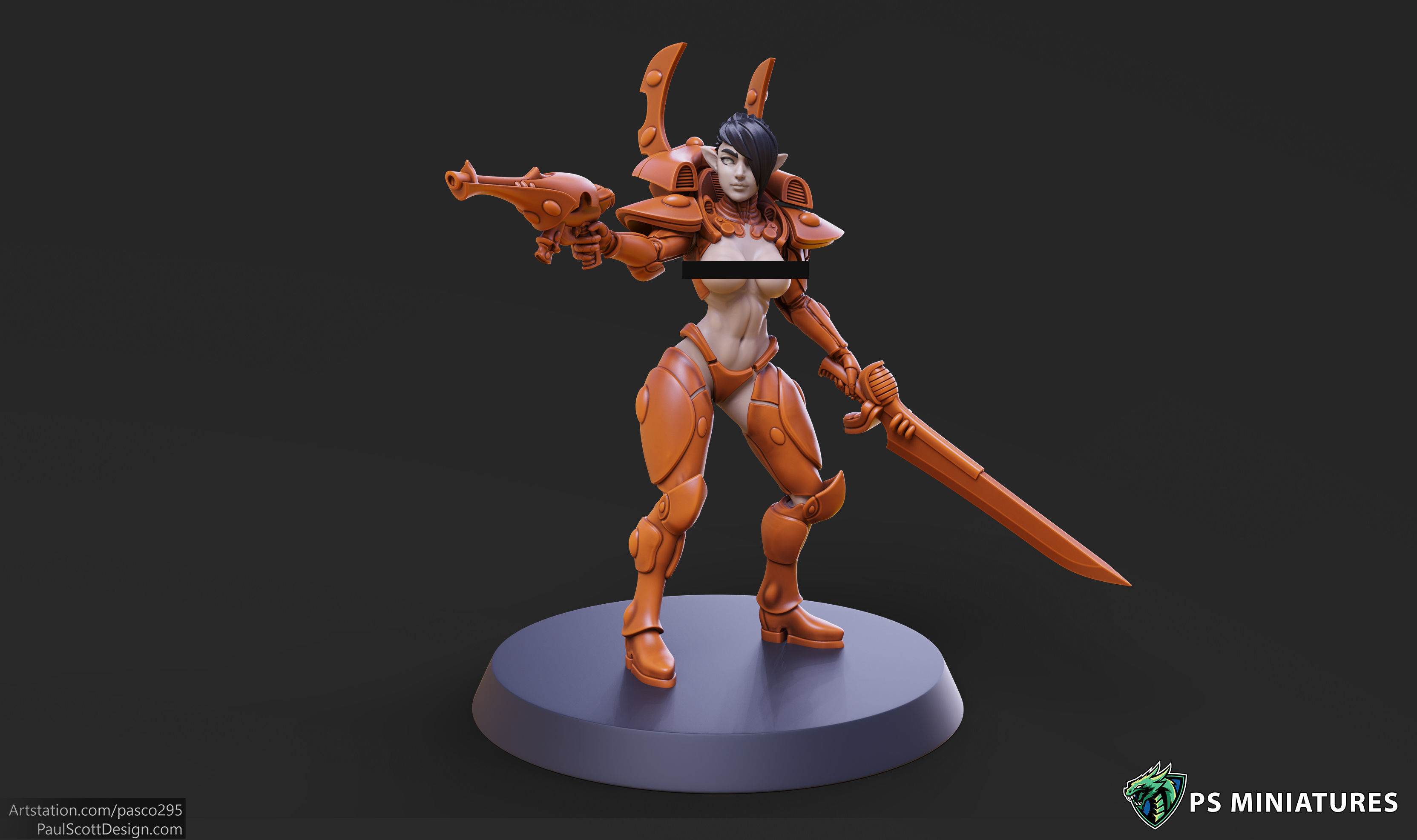 Space Elf Female Soldier Pose 1 - 8 Variants and 2 Pinups 3D print model_8