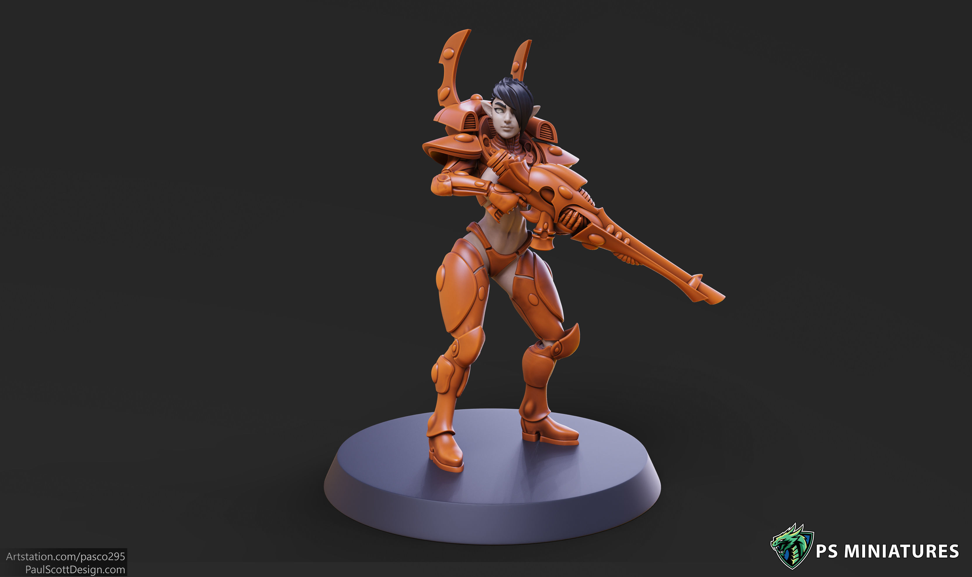 Space Elf Female Soldier Pose 1 - 8 Variants and 2 Pinups 3D print model_4