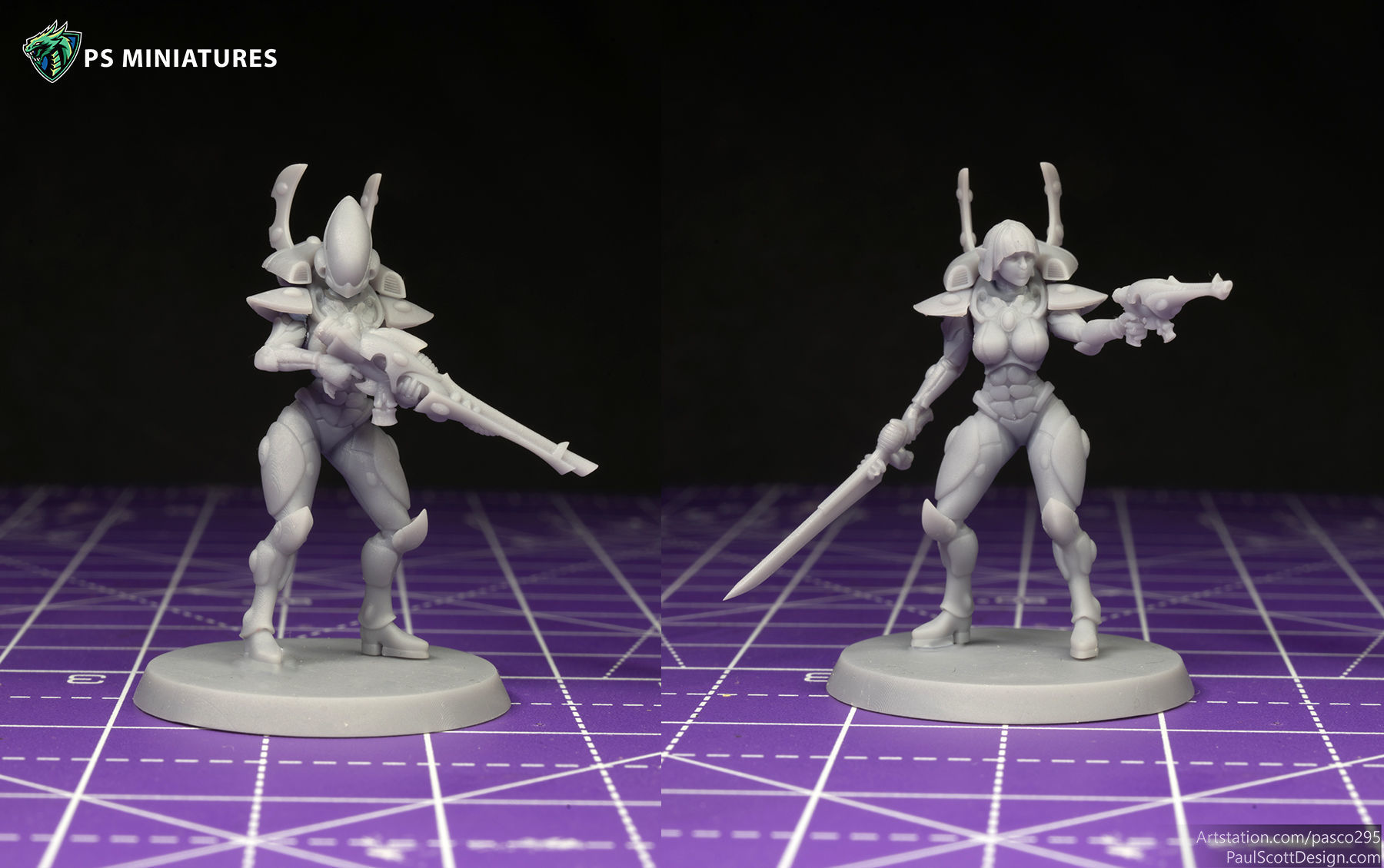 Space Elf Female Soldier Pose 1 - 8 Variants and 2 Pinups 3D print model_3