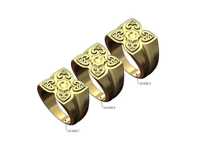 Floral ornament large fashion ring US sizezs 7 8 9 3D print model
