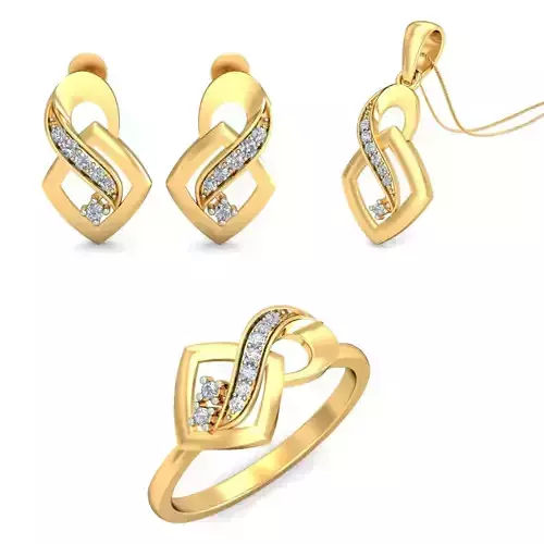 Women Earrings Ring Pendant Set 3dm stl Render Details