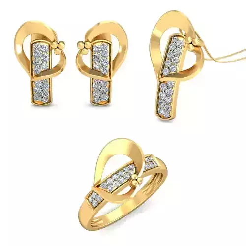 Women Earrings Ring Pendant Set 3dm stl Render Details