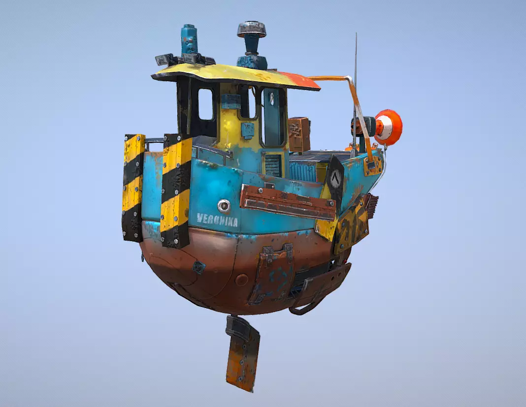 Flying cyber ship Low-poly 3D model