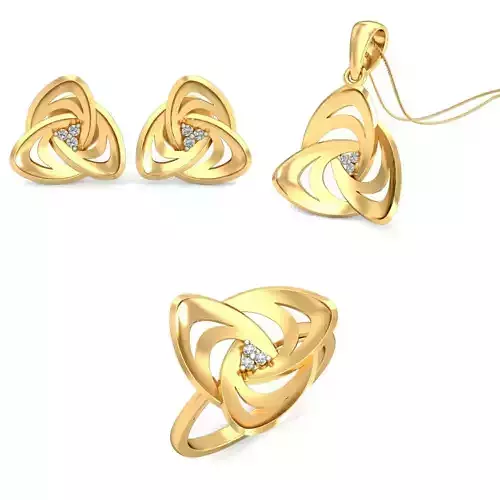 Women Earrings Ring Pendant Set 3dm stl Render Details
