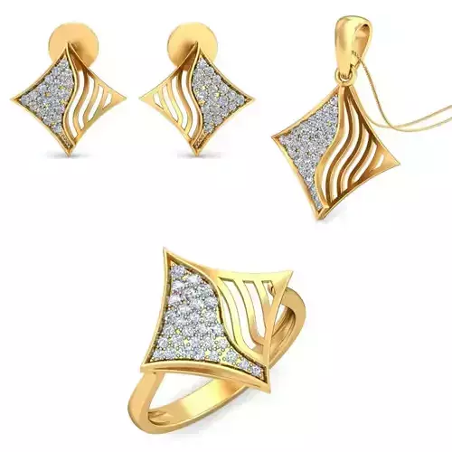 Women Earrings Ring Pendant Set 3dm stl Render Details