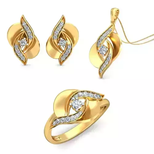 Women Earrings Ring Pendant Set 3dm stl Render Details