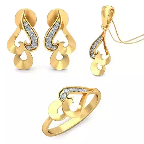 Women Earrings Ring Pendant Set 3dm stl Render Details