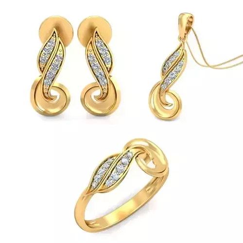 Women Earrings Ring Pendant Set 3dm stl Render Details