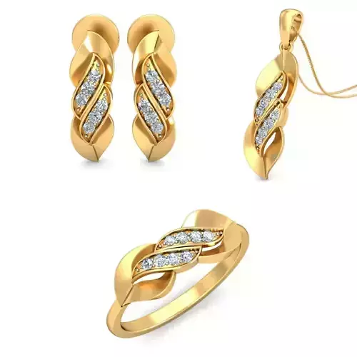Women Earrings Ring Pendant Set 3dm stl Render Details