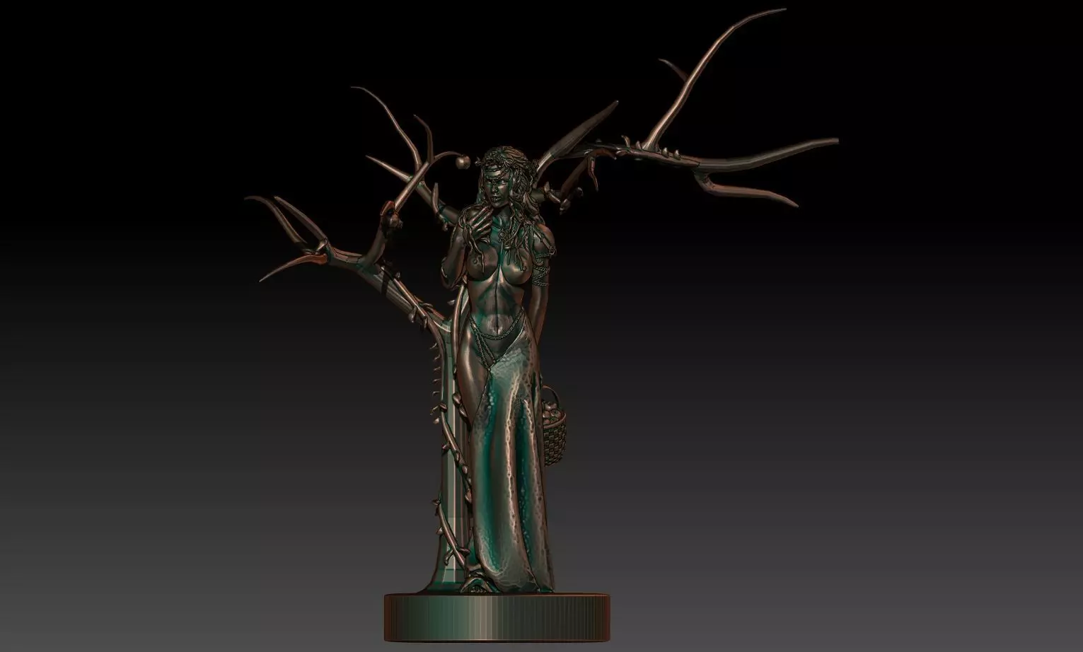 Idunn statue of woman holding basket 3D print model_0