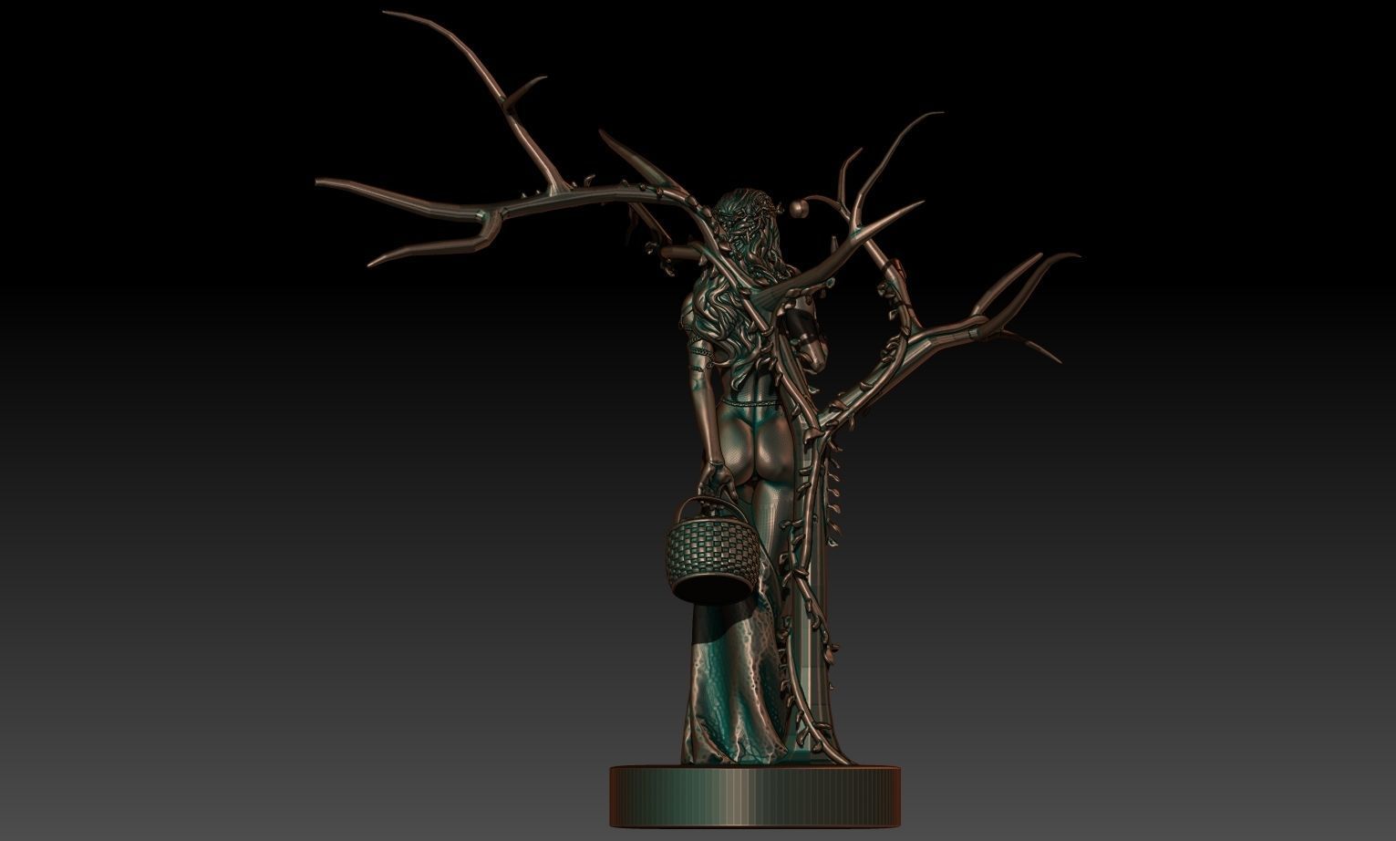 Idunn statue of woman holding basket 3D print model_4