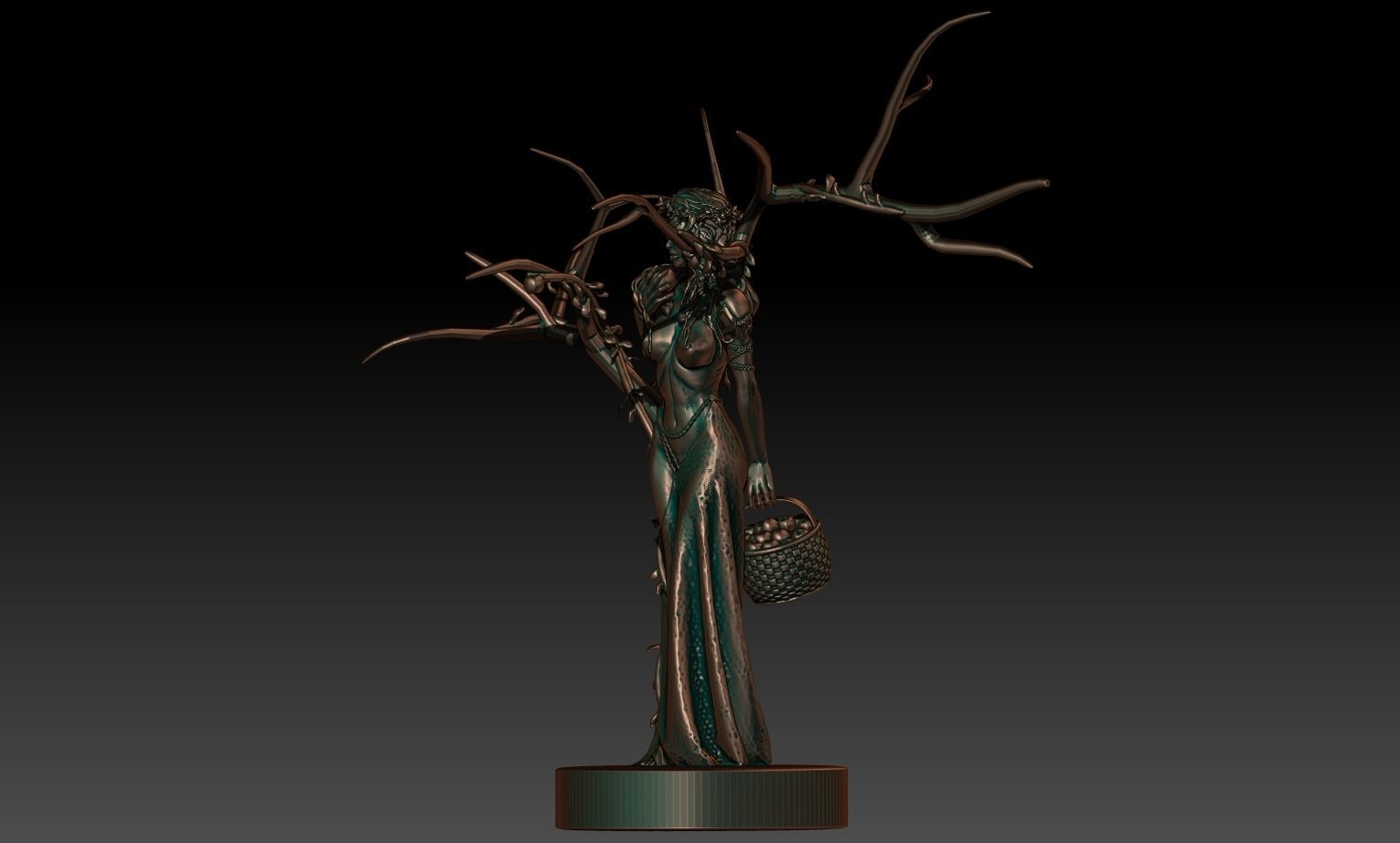 Idunn statue of woman holding basket 3D print model_1