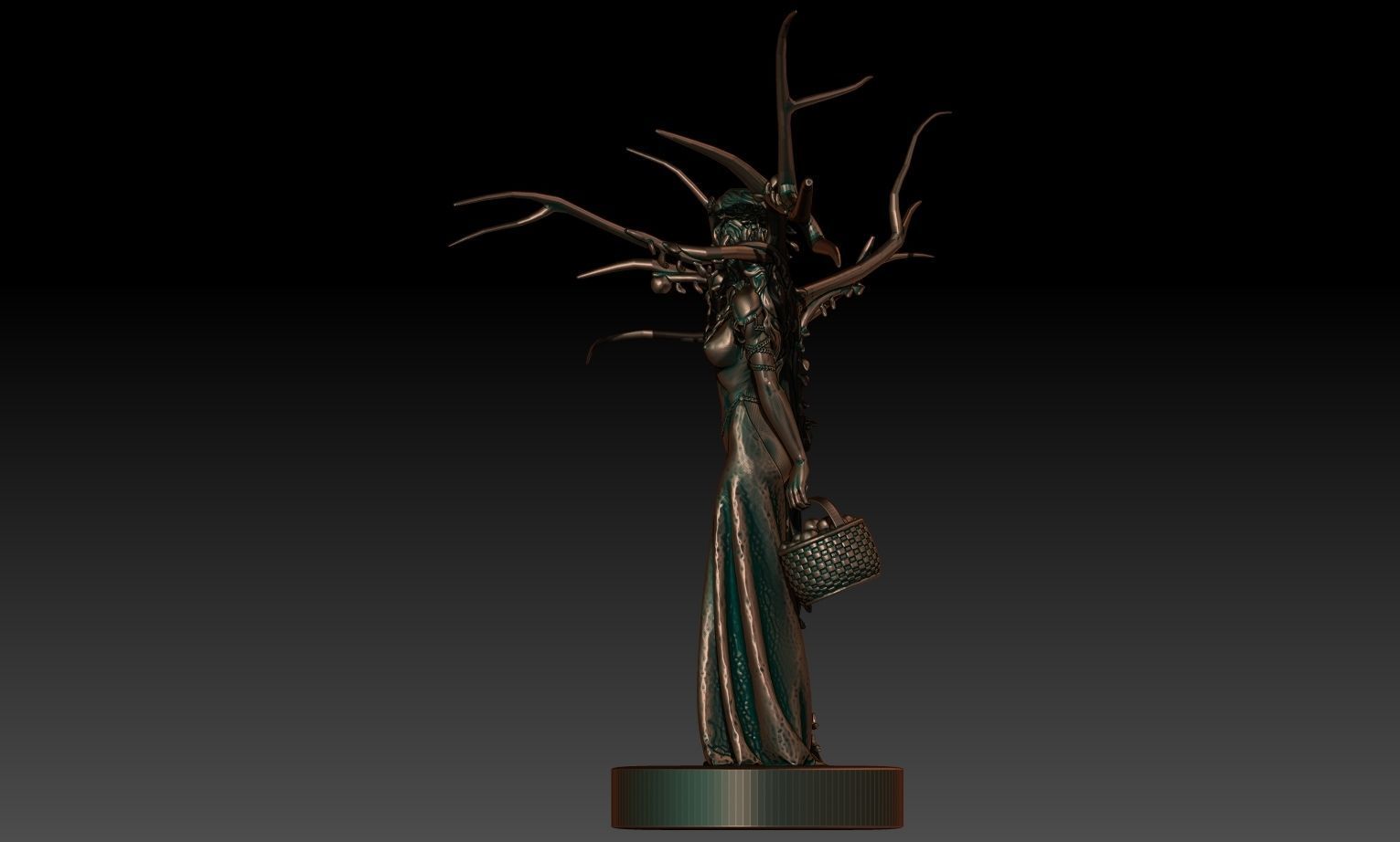 Idunn statue of woman holding basket 3D print model_2