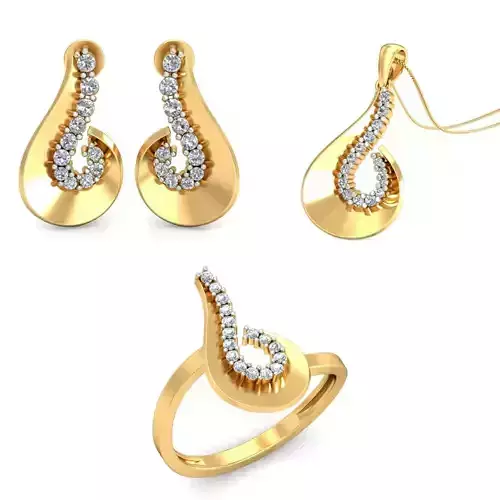Women Earrings Ring Pendant Set 3dm stl Render Details