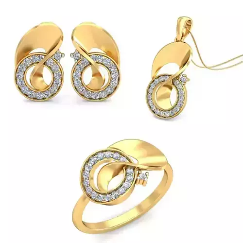 Women Earrings Ring Pendant Set 3dm stl Render Details