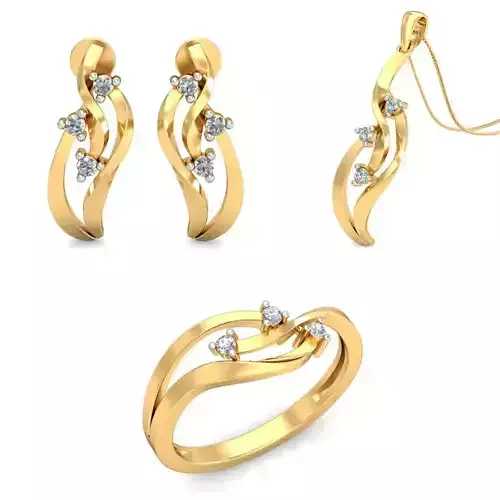 Women Earrings Ring Pendant Set 3dm stl Render Details