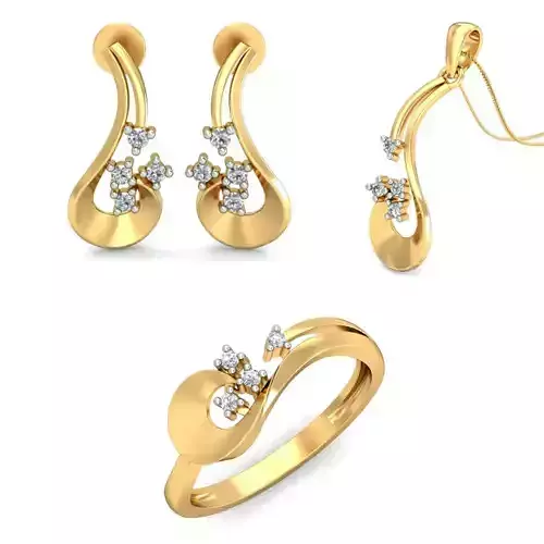 Women Earrings Ring Pendant Set 3dm stl Render Details