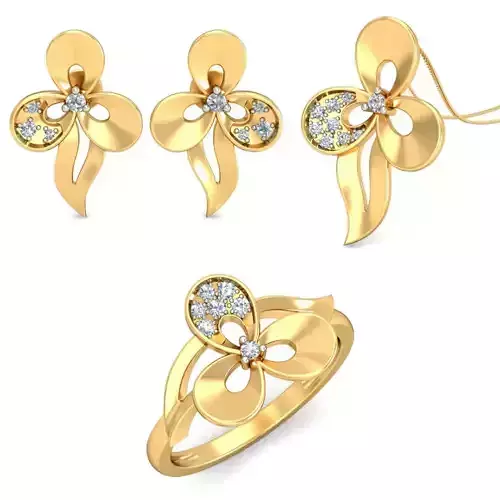Women Earrings Ring Pendant Set 3dm stl Render Details