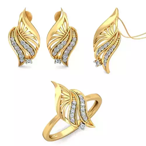 Women Earrings Ring Pendant Set 3dm stl Render Details
