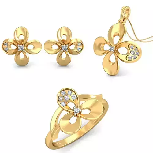 Women Earrings Ring Pendant Set 3dm stl Render Details 3D print model