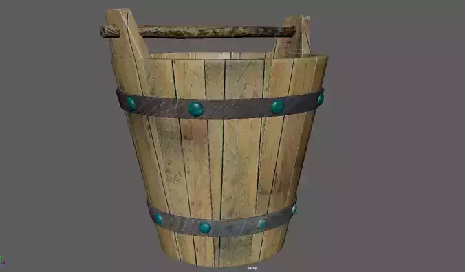 Bucket wooden with metal handles