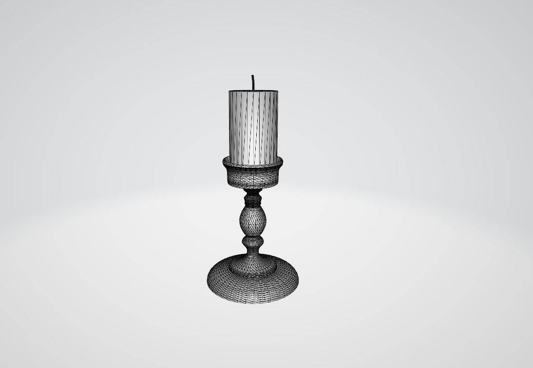 Candle and candle holder Low-poly 3D model_2