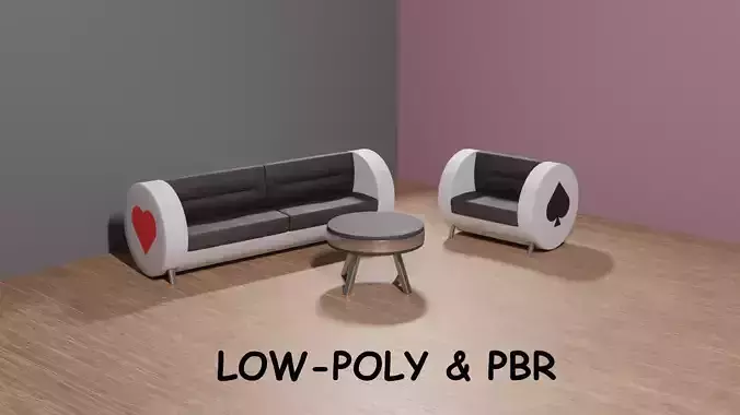 MODERN SOFA- ARMCHAIR- ENDTABLE  3D MODEL LOWPOLY and PBR Low-poly 3D model