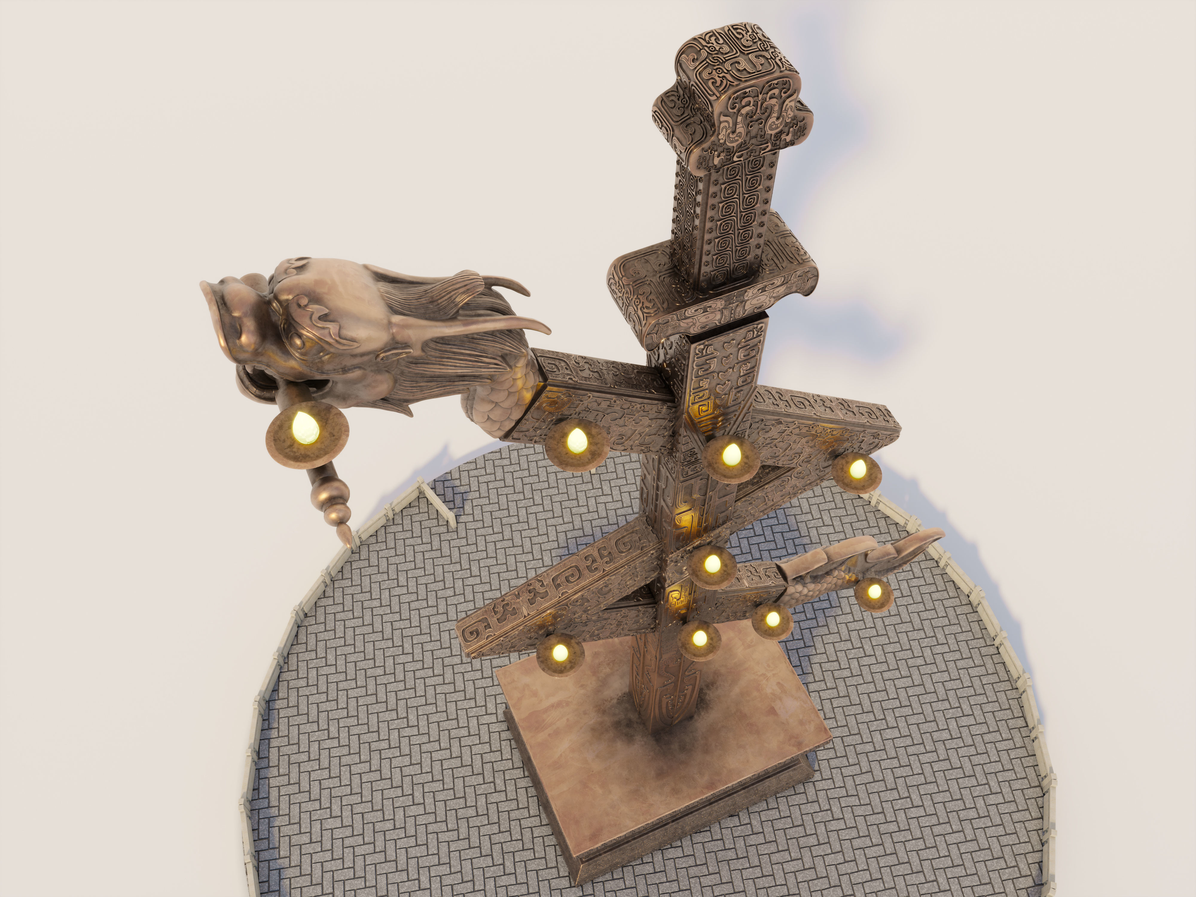 Loong Chinese Dragon  monument Tower 3D model_2