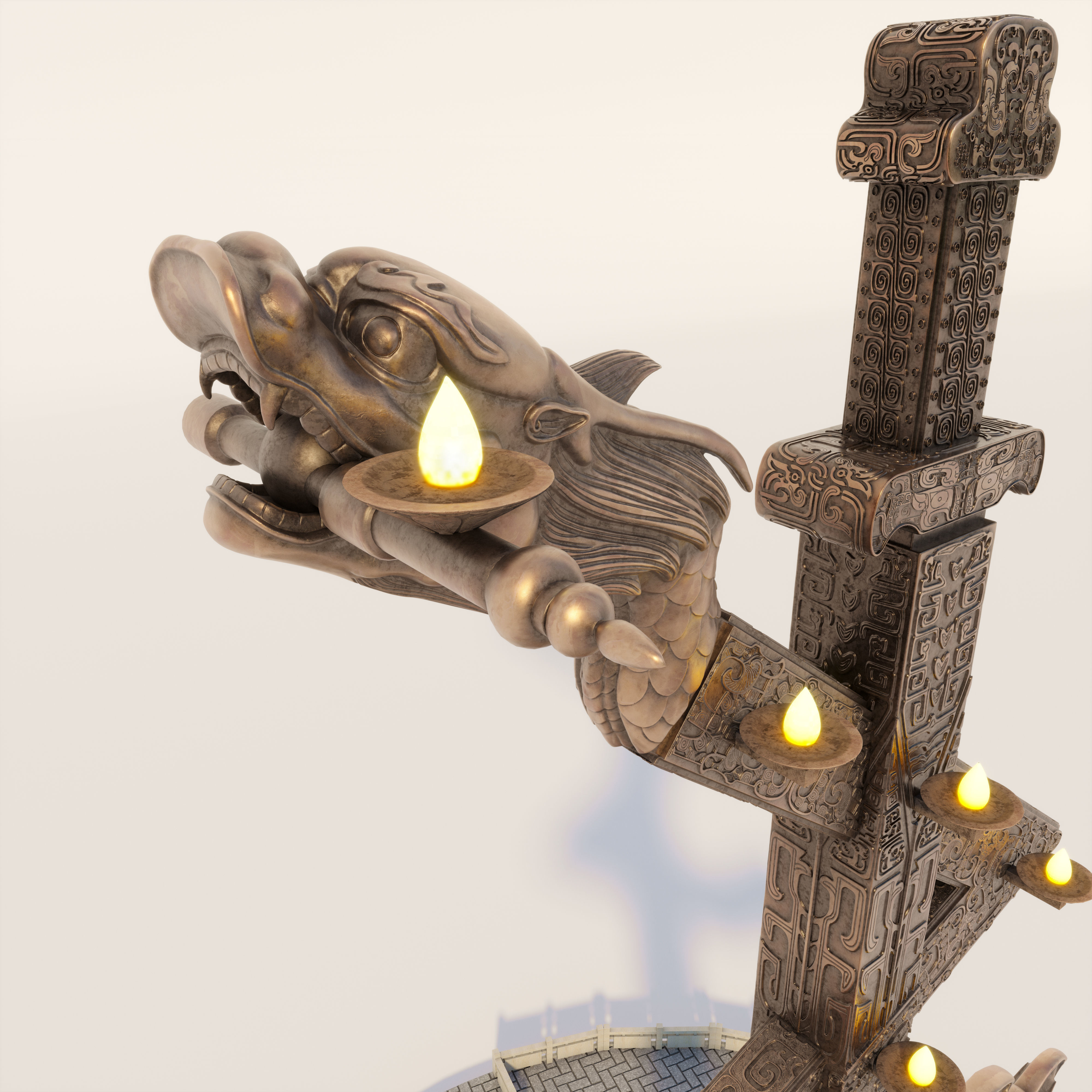 Loong Chinese Dragon  monument Tower 3D model_15