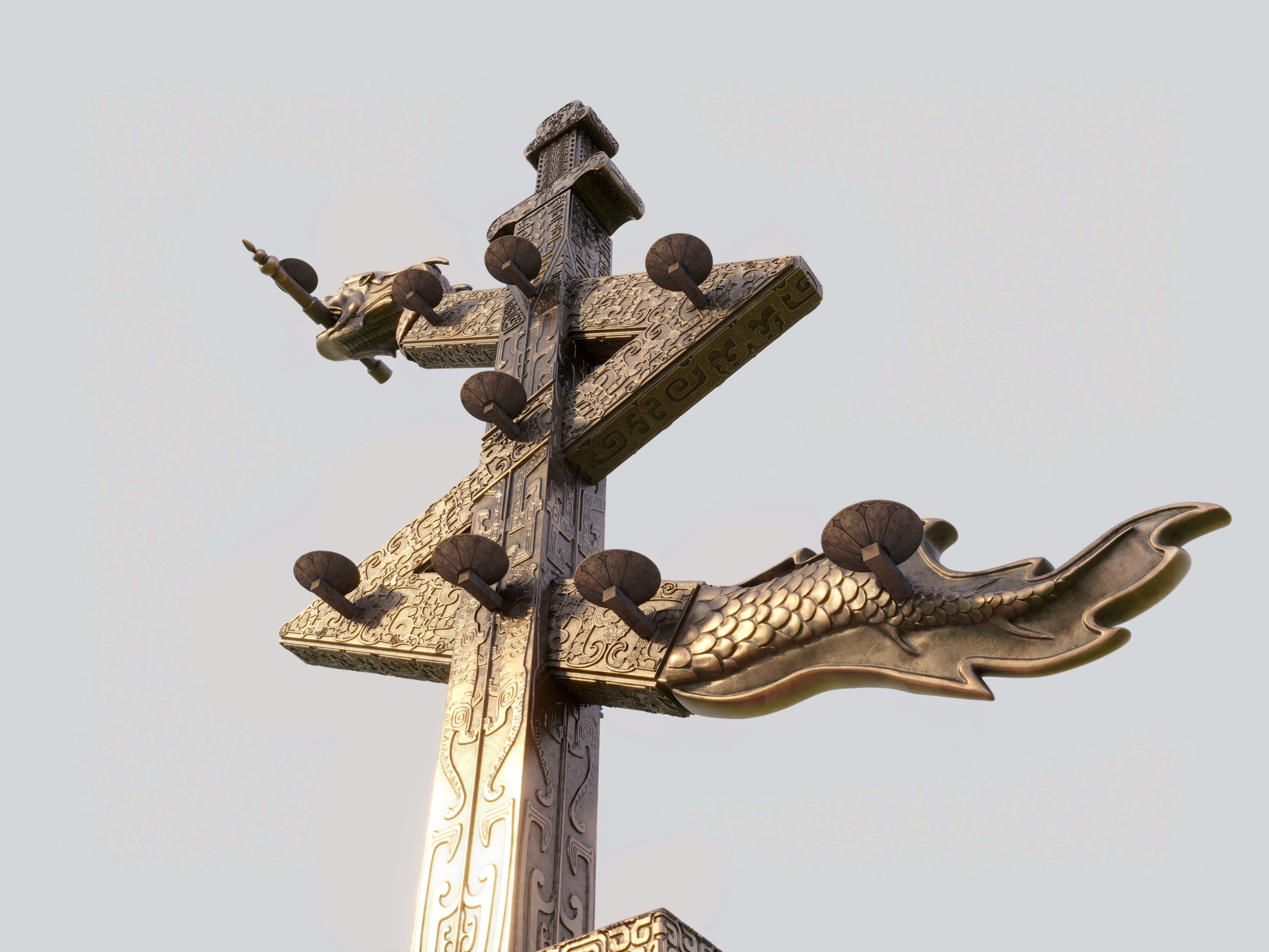 Loong Chinese Dragon  monument Tower 3D model_3