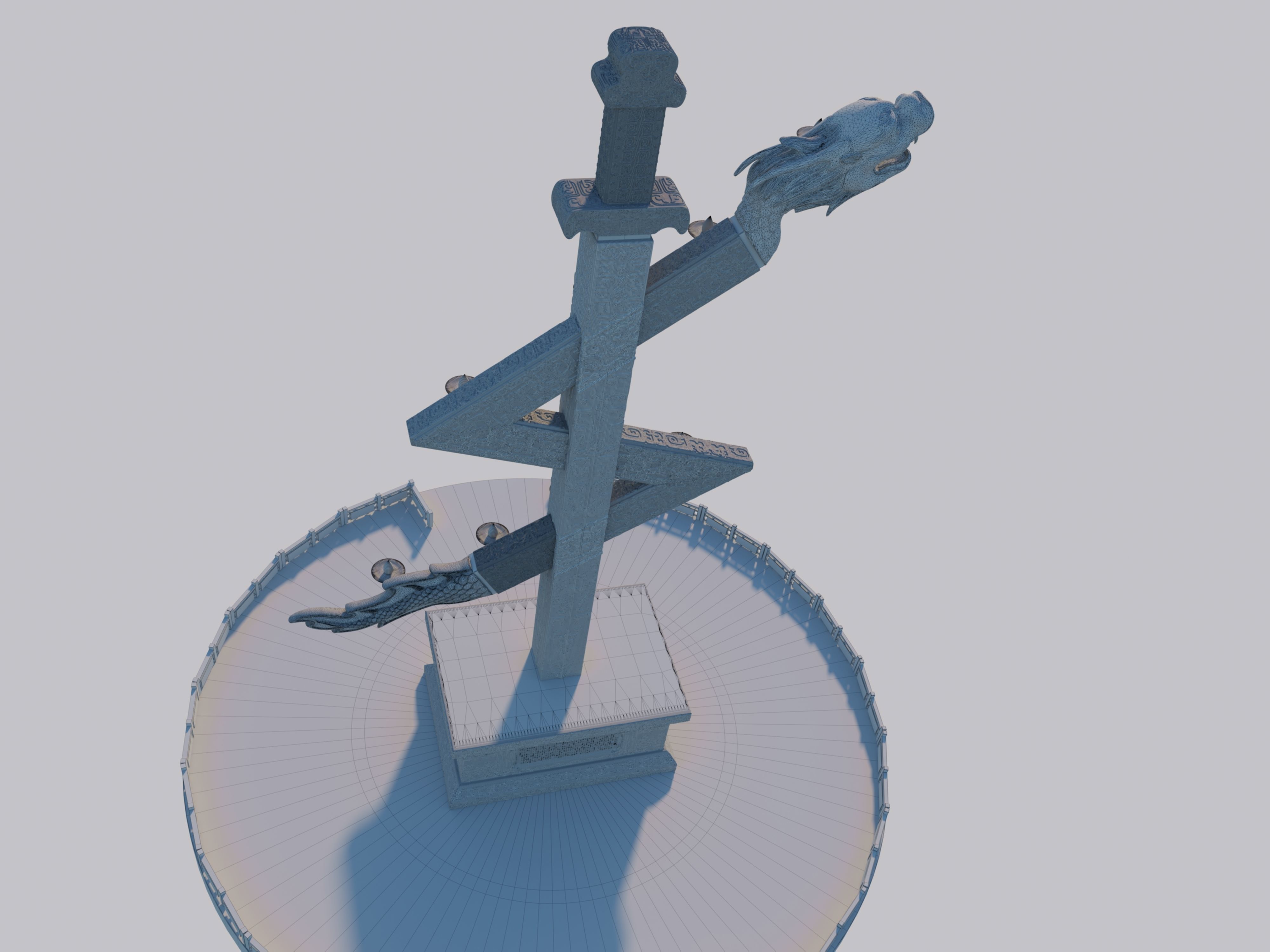 Loong Chinese Dragon  monument Tower 3D model_13