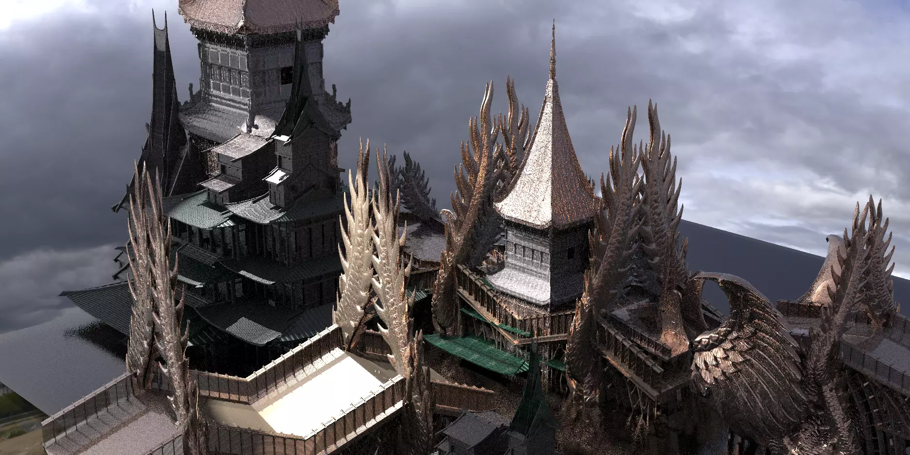 Samurai Dragon blood lines Emperor Bridge castle 3D model_0