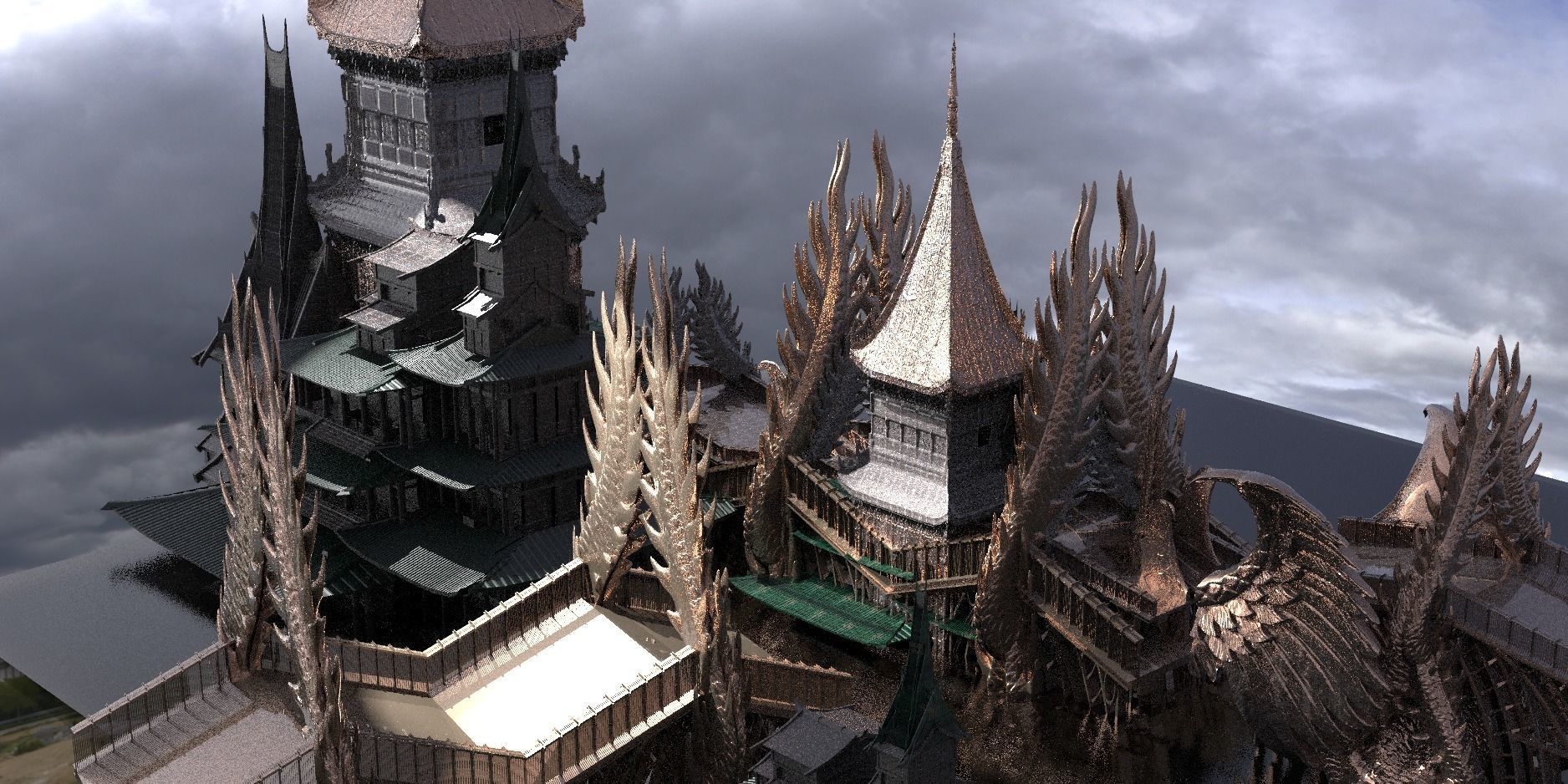 Samurai Dragon blood lines Emperor Bridge castle 3D model_1