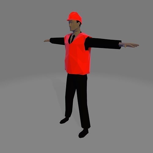 Low-poly Engineer man in vest Free low-poly 3D model
