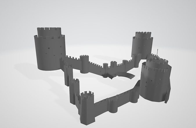 Castle Walls With Castle Guard Towers Low-poly 3D model