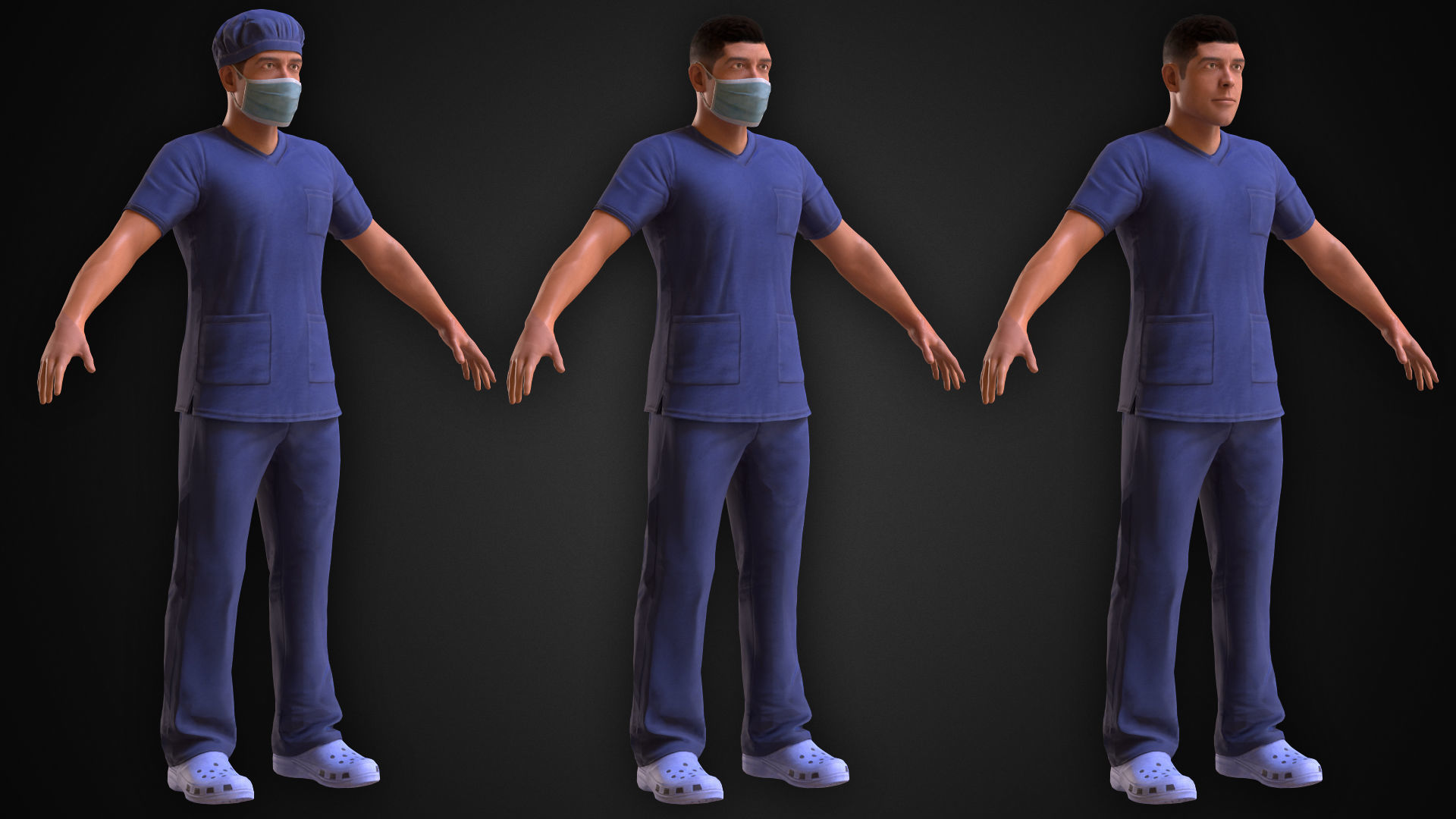 Medic two men in scrub suits Low-poly 3D model_5