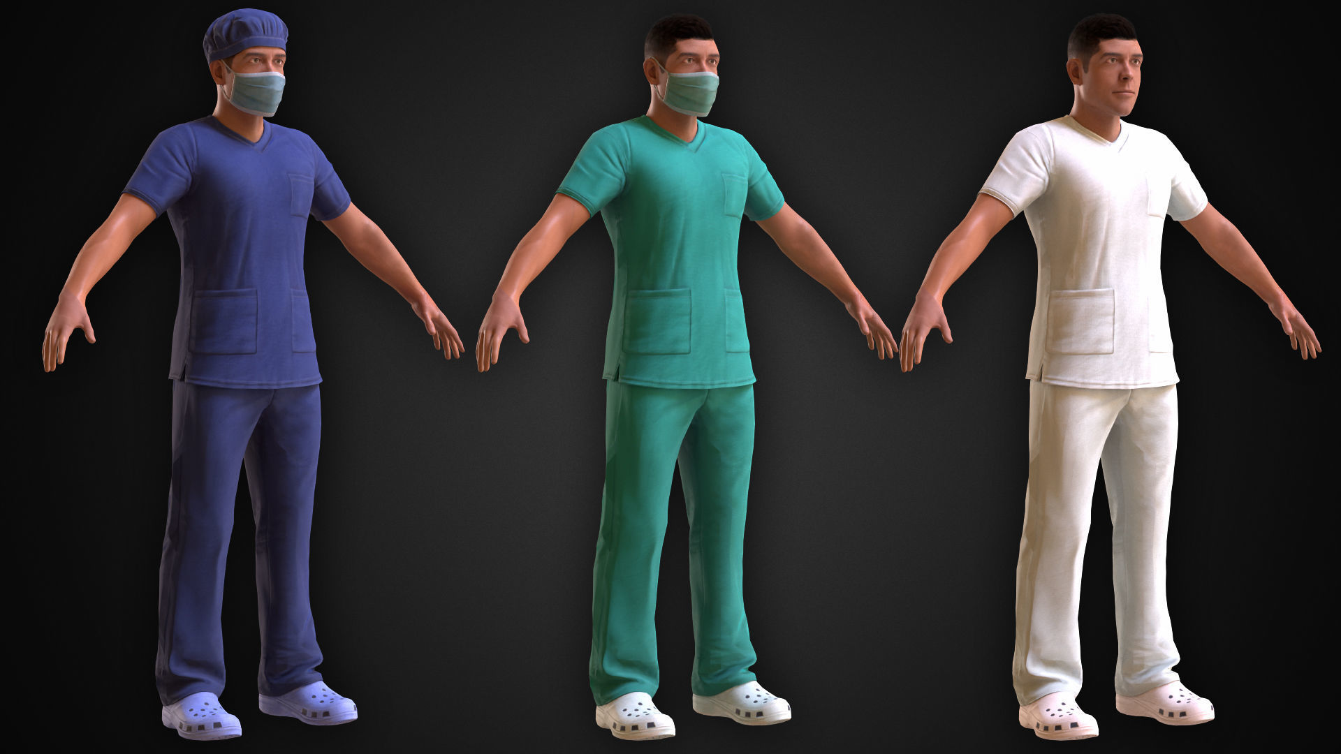 Medic two men in scrub suits Low-poly 3D model_4