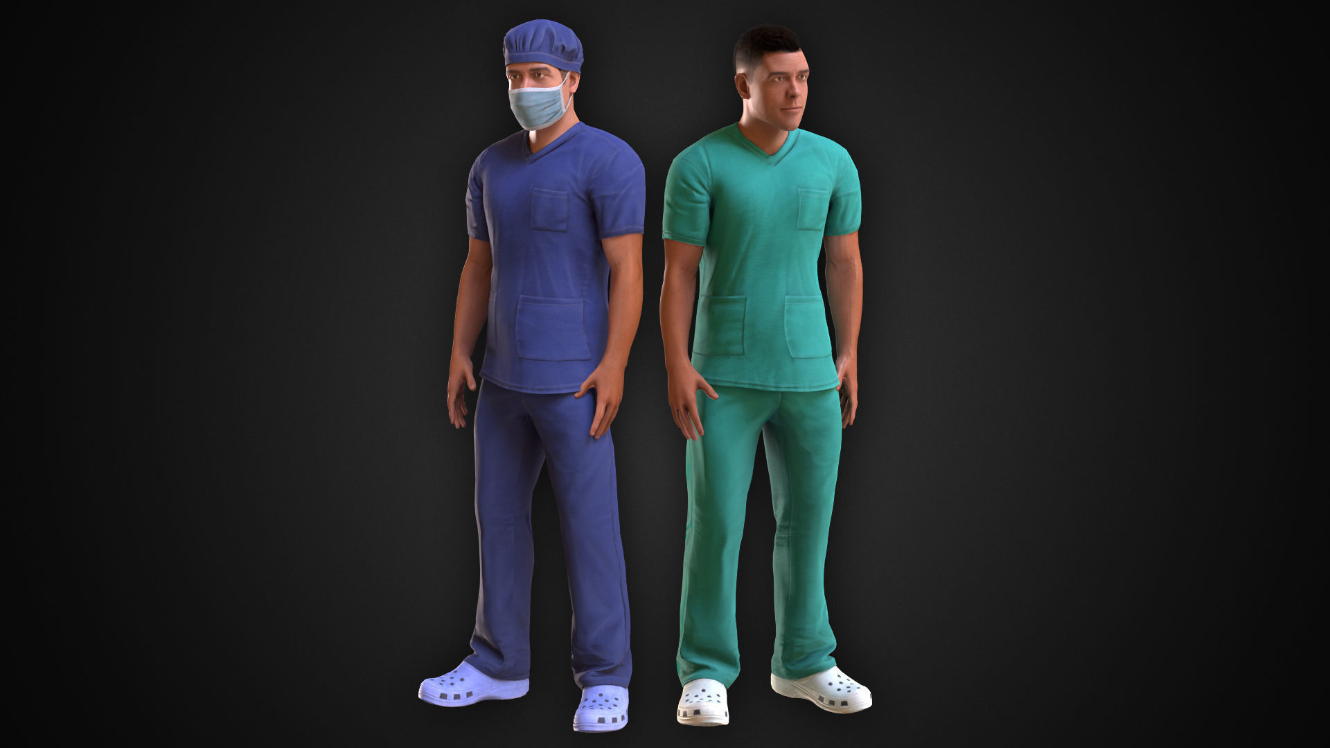 Medic two men in scrub suits Low-poly 3D model_3