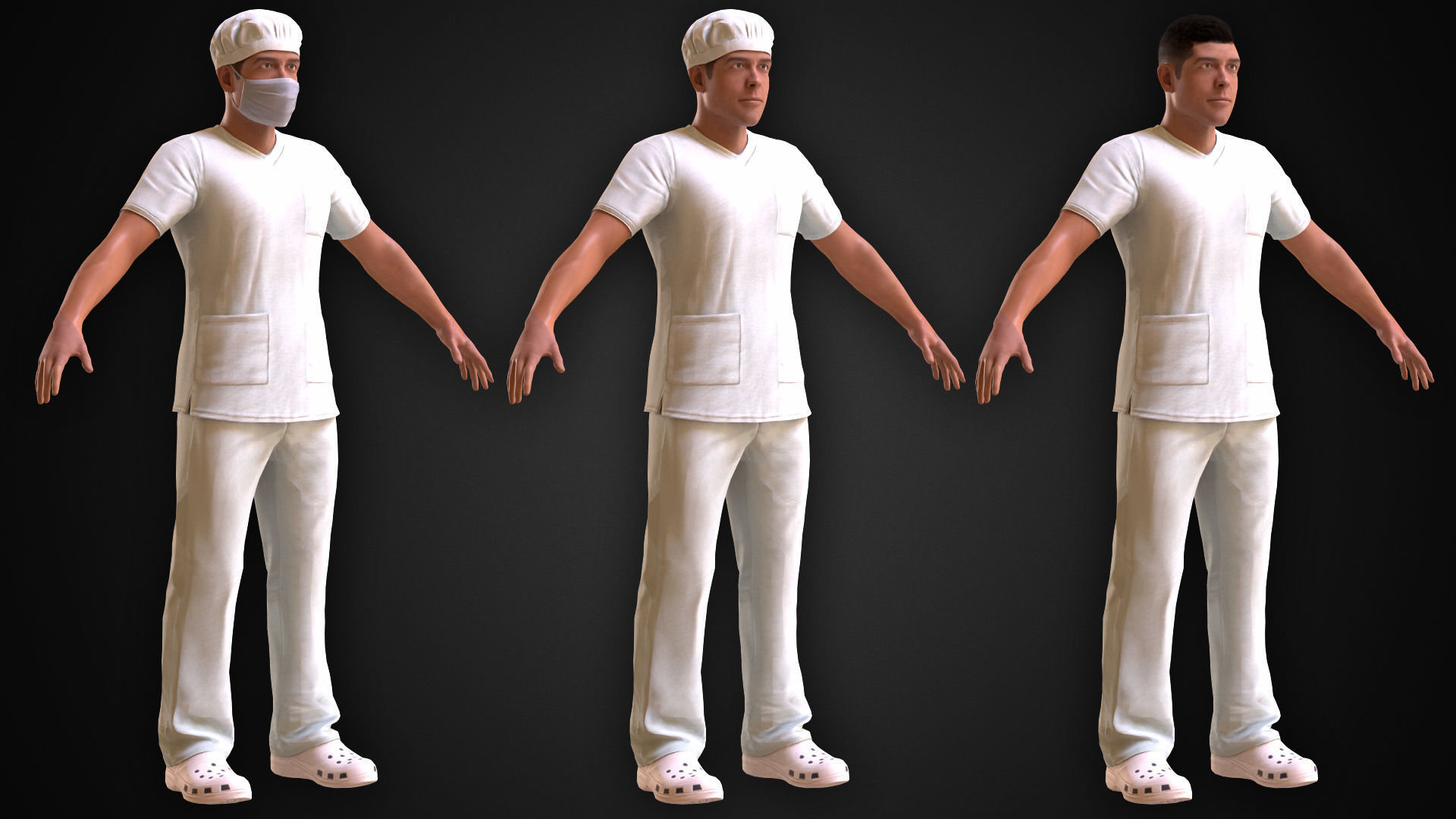 Medic two men in scrub suits Low-poly 3D model_7