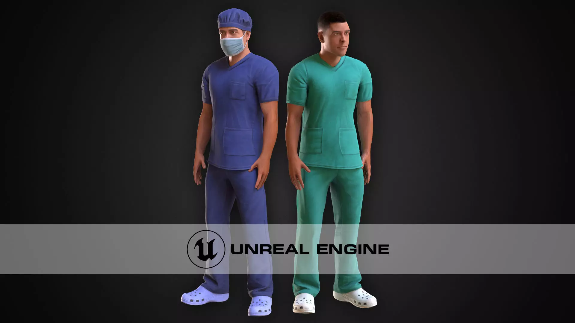 Medic two men in scrub suits Low-poly 3D model_0