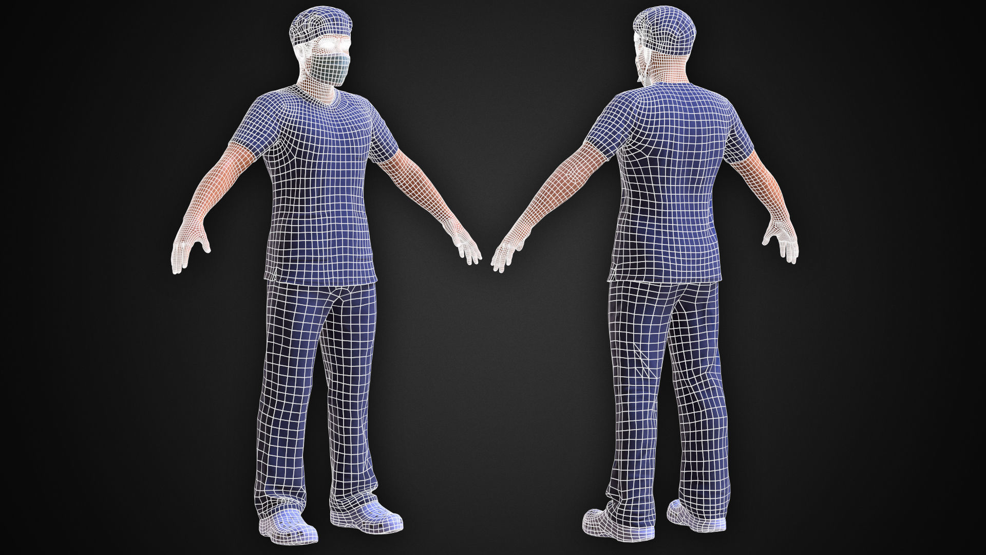 Medic two men in scrub suits Low-poly 3D model_8