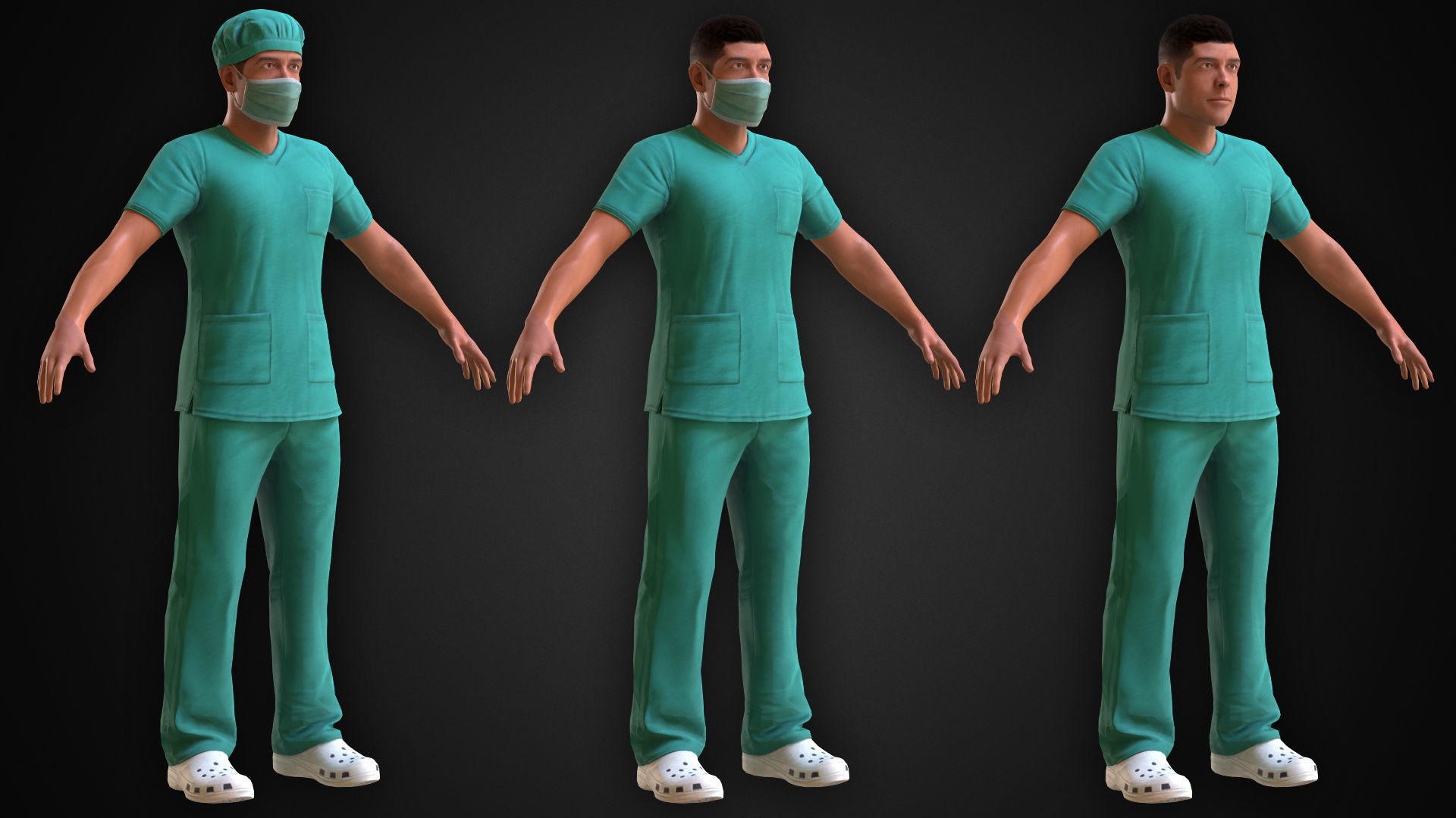 Medic two men in scrub suits Low-poly 3D model_6