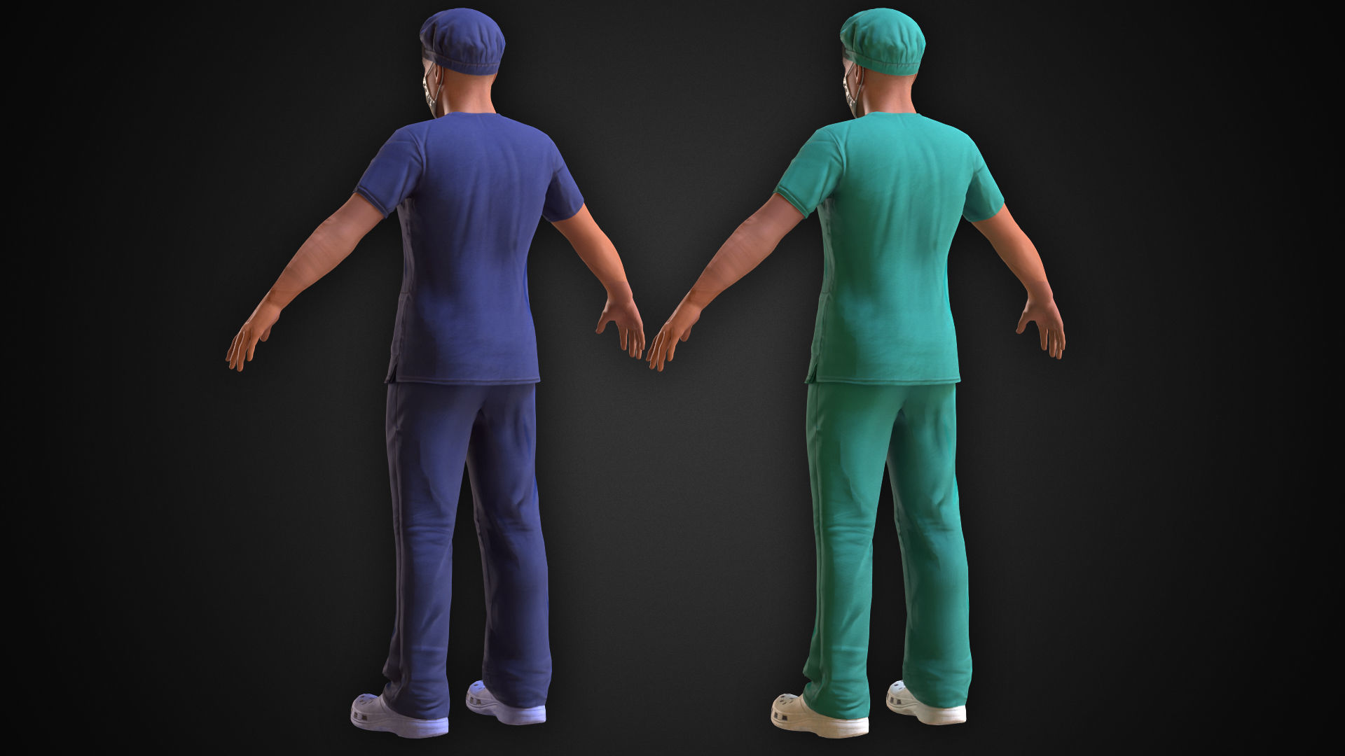 Medic two men in scrub suits Low-poly 3D model_9