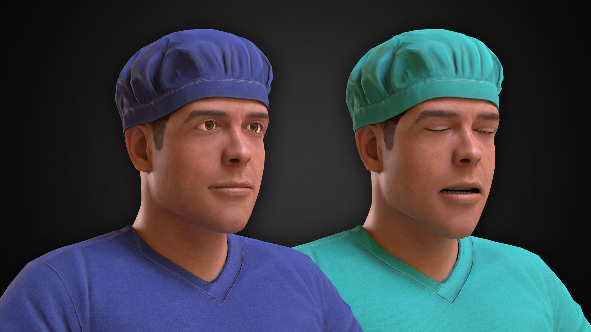 Medic two men in scrub suits Low-poly 3D model_10