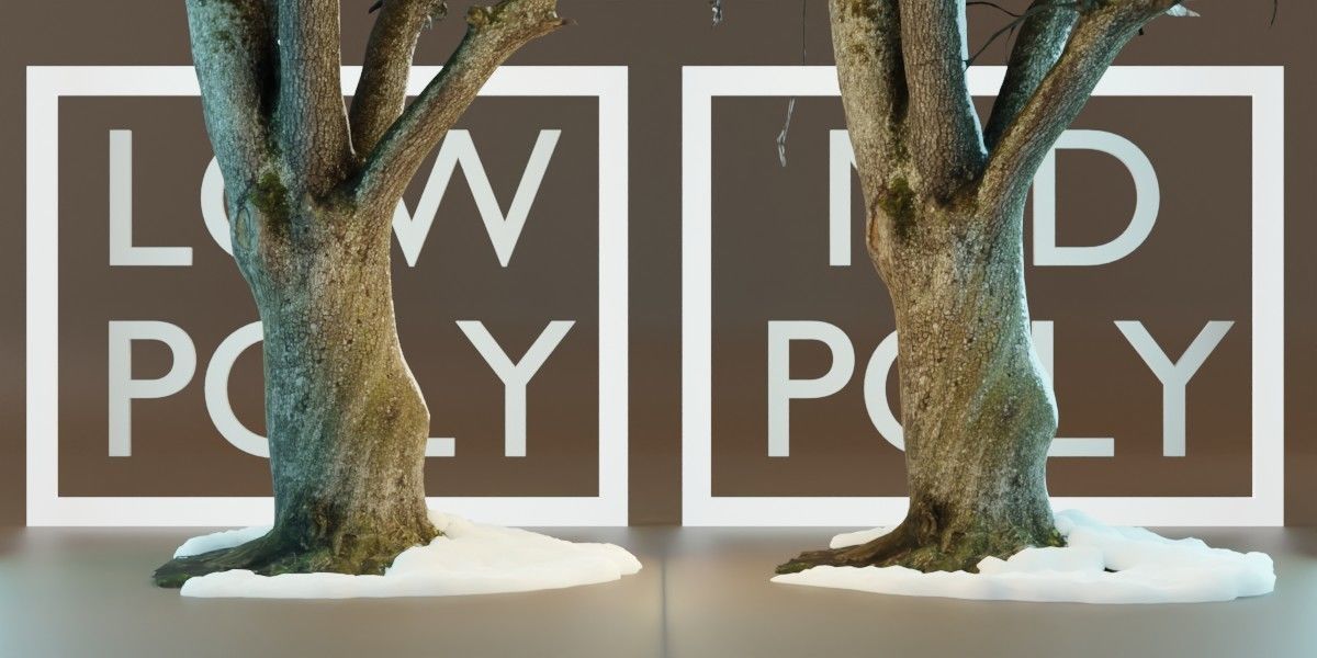 Photorealistic Snow Covered Apple Trees Low-poly 3D model_4